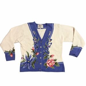 Susan Bristol Sweater Cardigan Knit Vintage Floral Small Petite